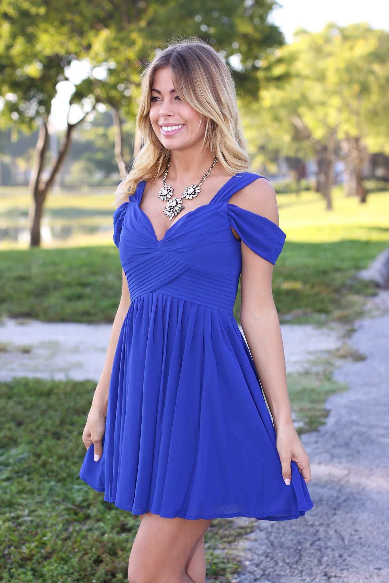 Royal Blue Off Shoulder Short Dress ...